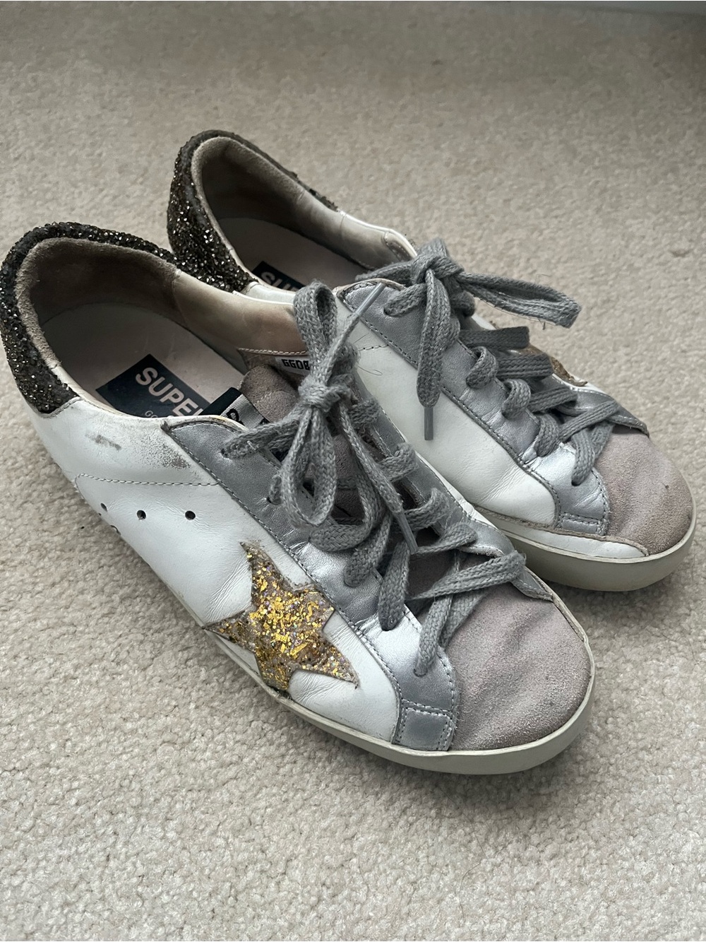 Golden Goose White & Gray Low-Top Sneakers with Gold Star